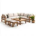 Salon de jardin d’angle 5 pièces beige en acacia massif avec coussins en polyester 250 x 250 x 70 cm
