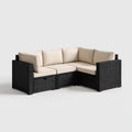 Salon de jardin d'angle modulable 4 places noir et beige en résine tressée PE 210 x 210 x 85 cm