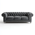 Canapé 3 places Chesterfield gris anthracite 225 x 90 x 78 cm en velours polyester forme droite