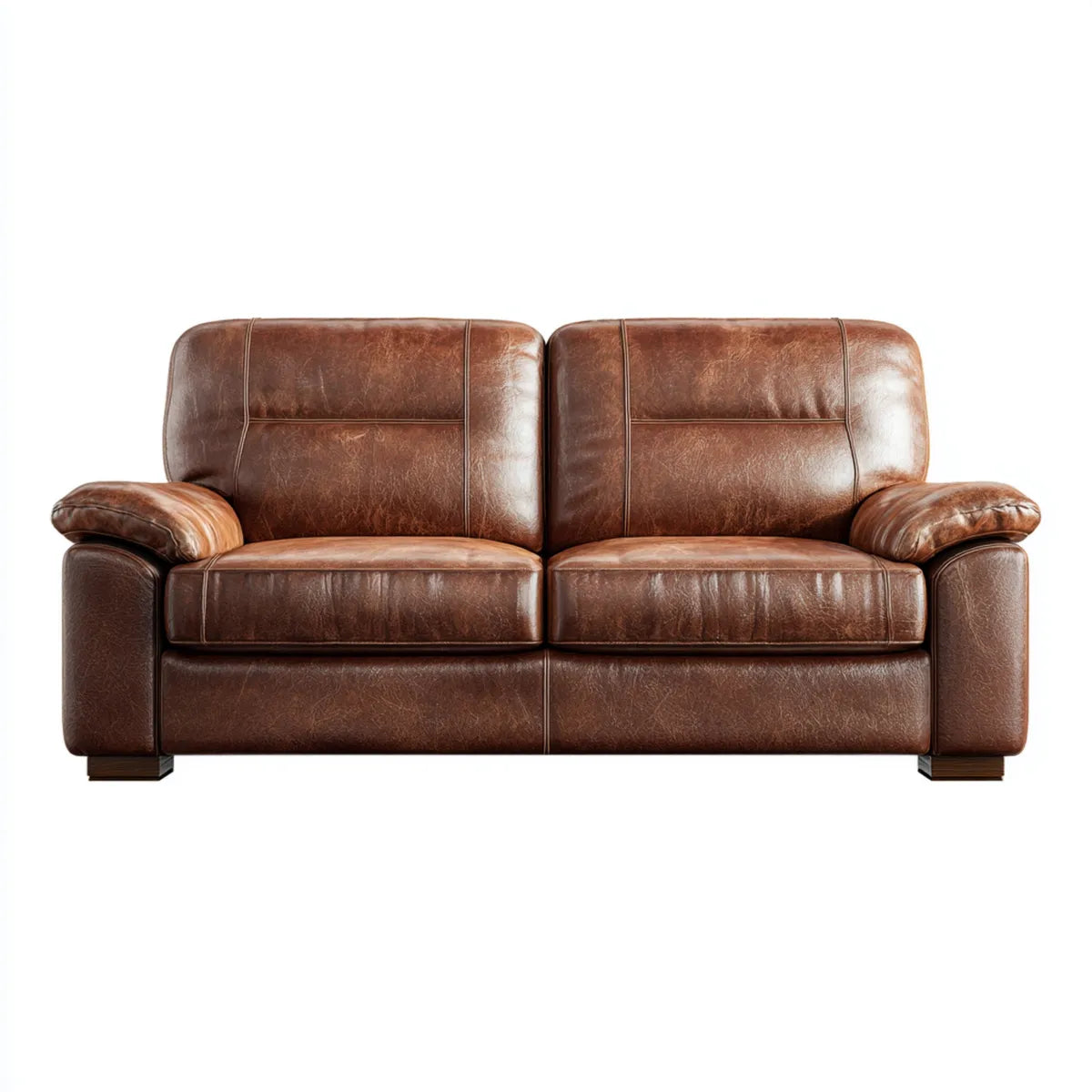 Canapé 2 places marron cognac en cuir synthétique PU 168 x 90 x 92 cm