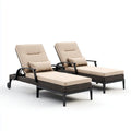 Lot de 2 bains de soleil inclinables beige et noir en rotin PE avec coussins rectangulaires 200 x 70 x 35 cm