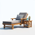 Bain de soleil extérieur avec table d'appoint en acacia massif gris taupe rectangulaire 200 x 75 x 35/95 cm