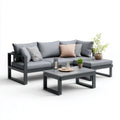 Salon de jardin d’angle 3 places gris anthracite en aluminium avec coussins polyester 240 x 150 x 65 cm et table basse rectangulaire