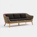 Canapé de jardin 3 places beige et noir en résine tressée avec pieds en acacia 200 x 78 x 80 cm