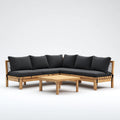 Salon de jardin d'angle 5 places noir et naturel en bambou avec table basse 240 x 180 cm