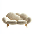 Canapé 2 places beige en polyester bouclette forme arrondie 160 × 88 × 82 cm