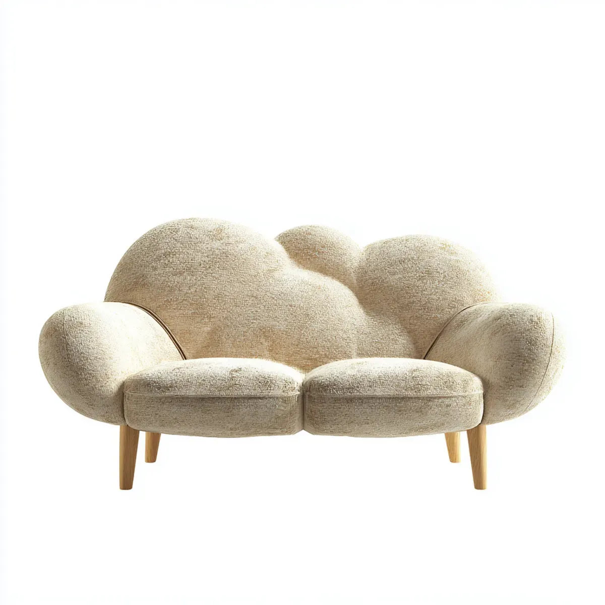 Canapé 2 places beige en polyester bouclette forme arrondie 160 × 88 × 82 cm