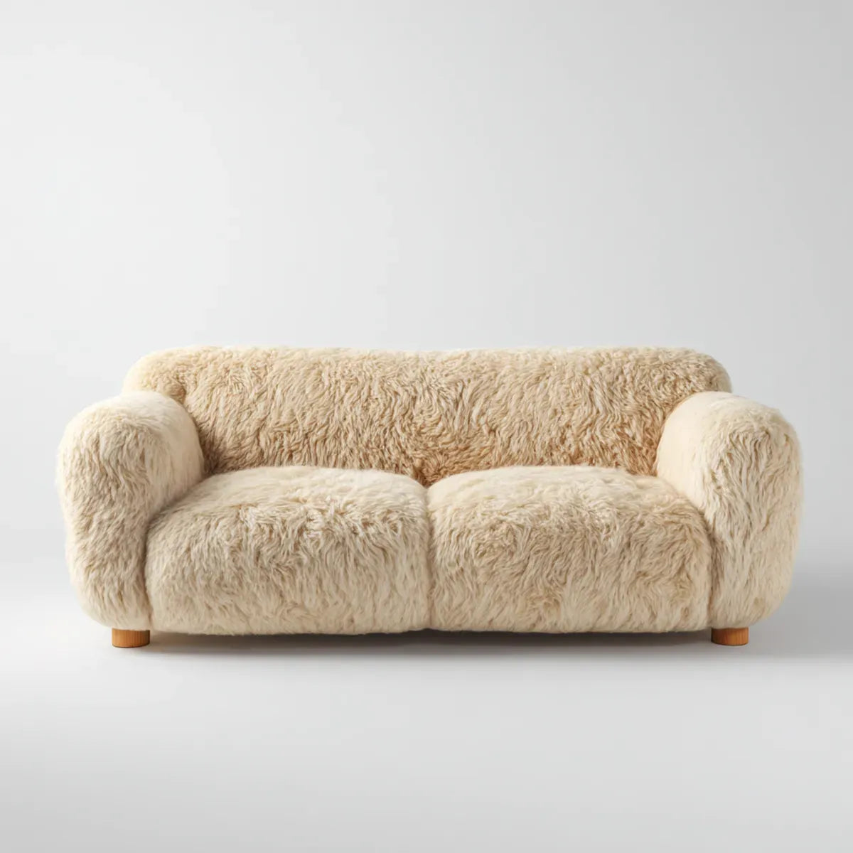 Canapé 2 places crème en polyester imitation fourrure 160 x 90 x 78 cm forme arrondie