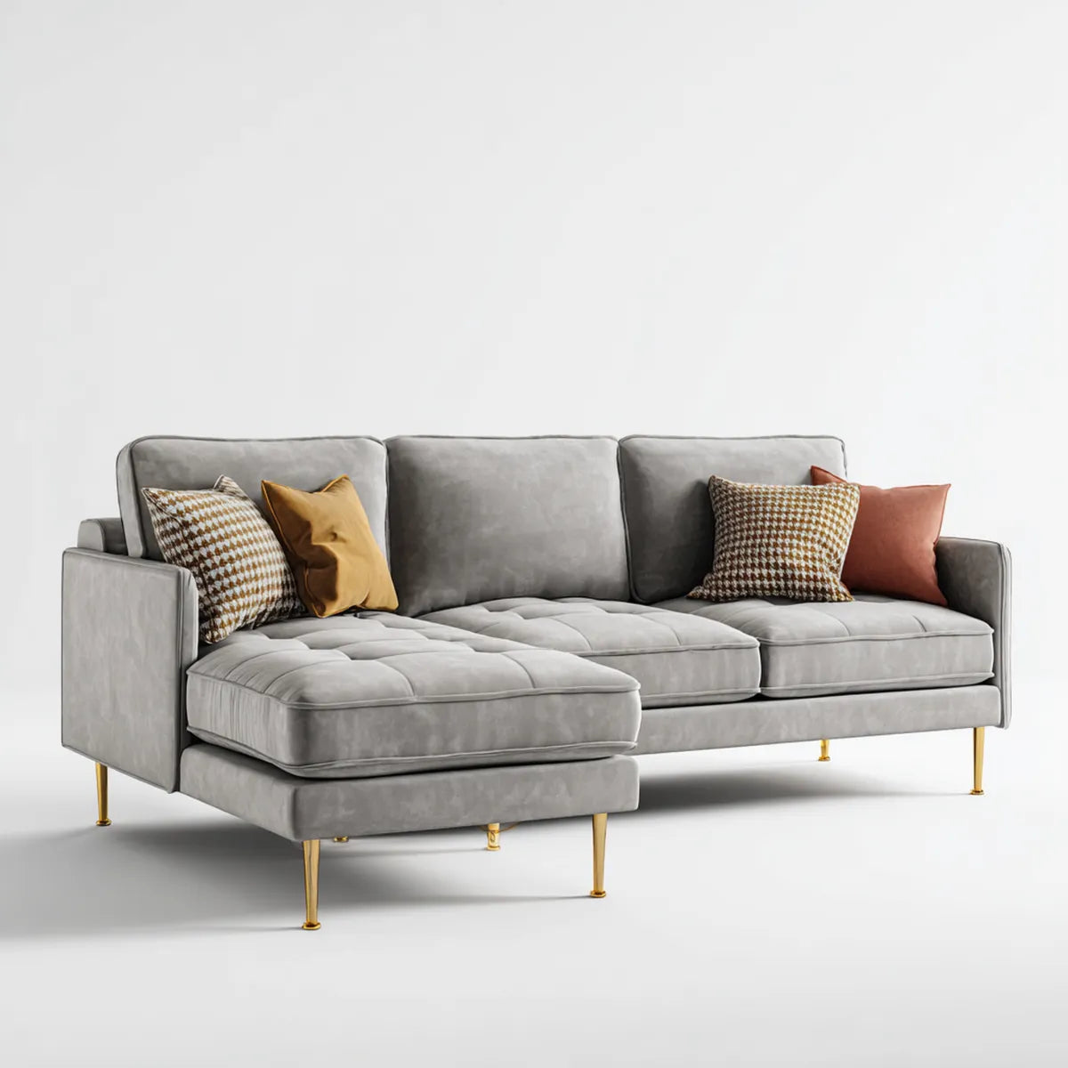 Canapé d’angle gauche 4 places gris en L 260 x 160 x 85 cm revêtement polyester