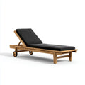 Bain de soleil à roulettes noir et bois naturel en bois massif rectangulaire 200 x 65 cm