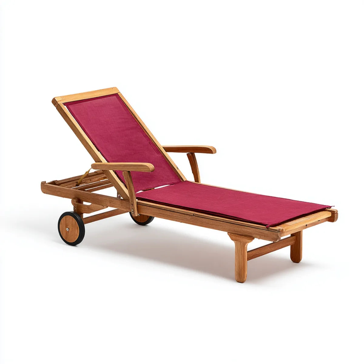 Bain de soleil inclinable à roulettes bordeaux en bois d'acacia massif 200 x 65 x 35 cm rectangulaire