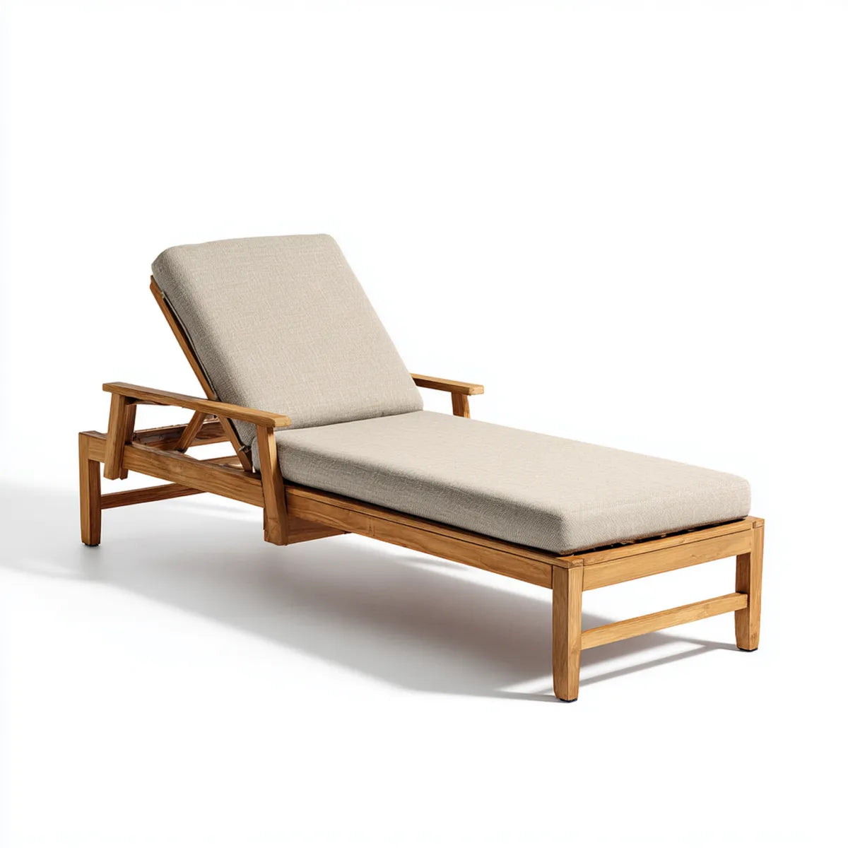 Bain de soleil inclinable avec accoudoirs beige en teck massif 200 x 70 x 35 cm