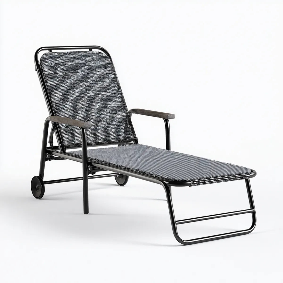 Bain de soleil inclinable à roulettes noir 190 x 63 x 92 cm en acier et textilène rectangulaire