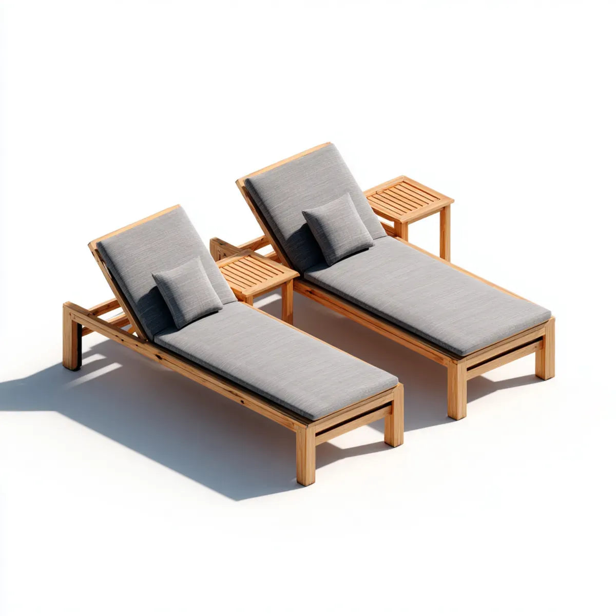 Ensemble 2 bains de soleil inclinables avec tables d'appoint gris en acacia massif 200 x 70 x 30 cm