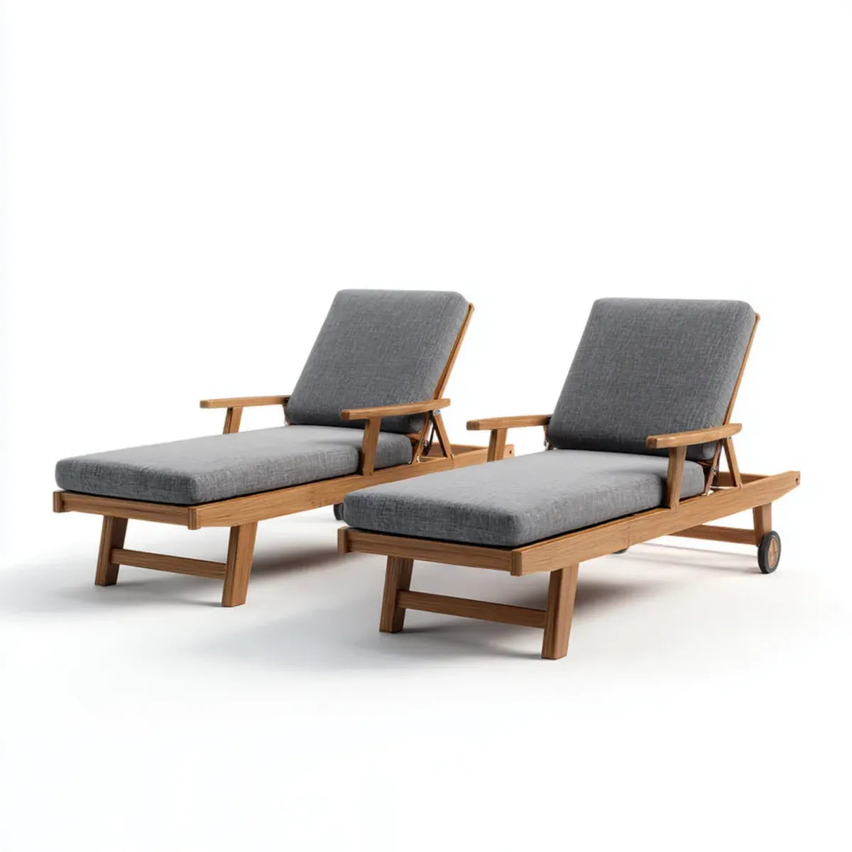 Lot de 2 bains de soleil réglables gris en bois massif d'acacia 200 x 70 x 35 cm